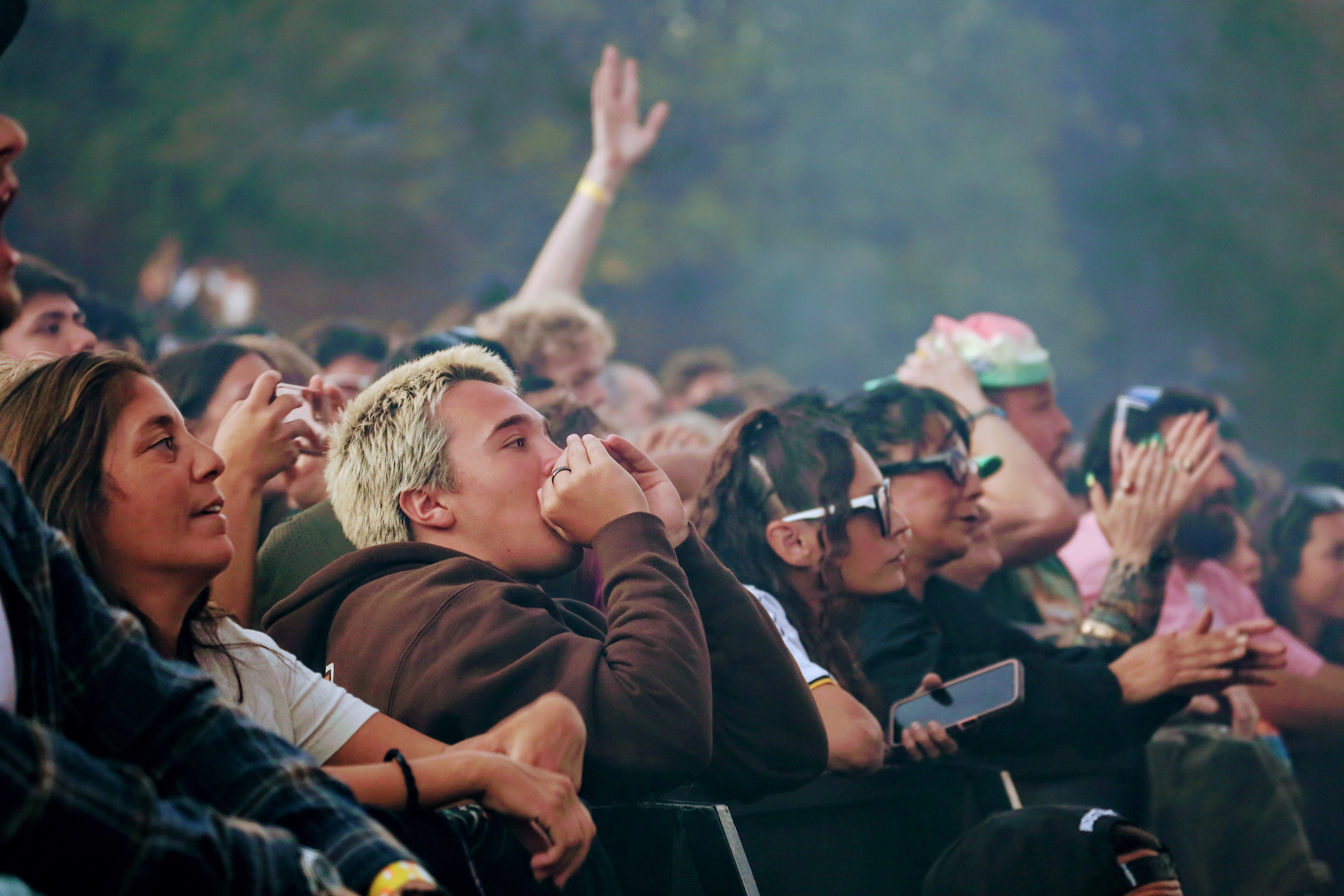 Close crowd shot during Iration set, smoky, people watching