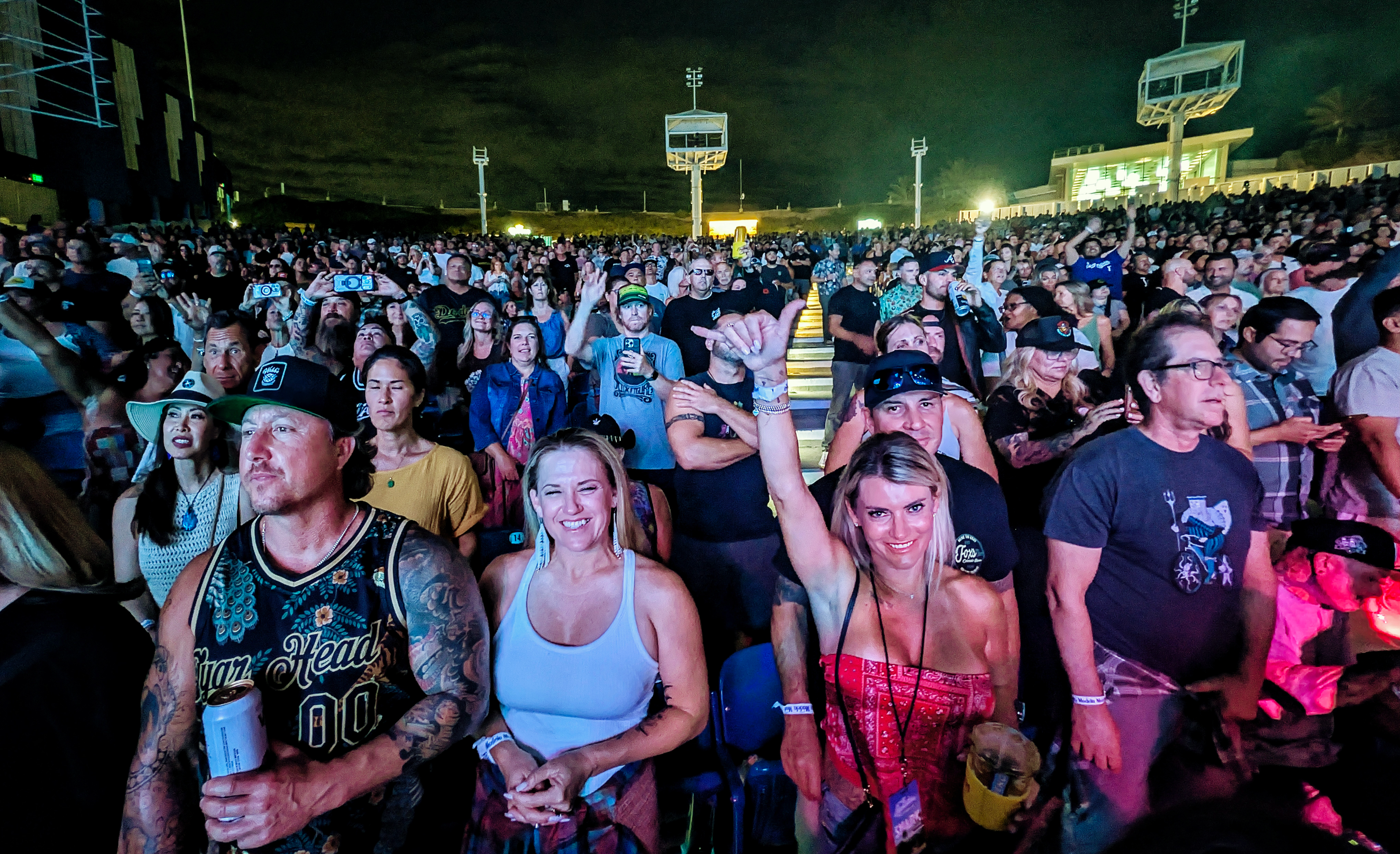 A large and diverse crowd filling Pacific Amphitheatre before The Elovaters