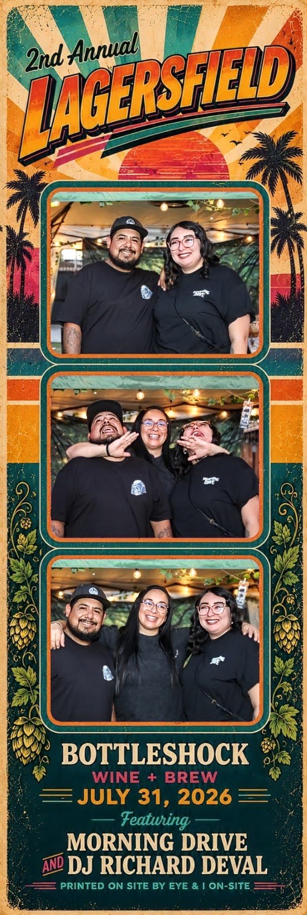 Lagersfield photo strip of three friends with arms around each other