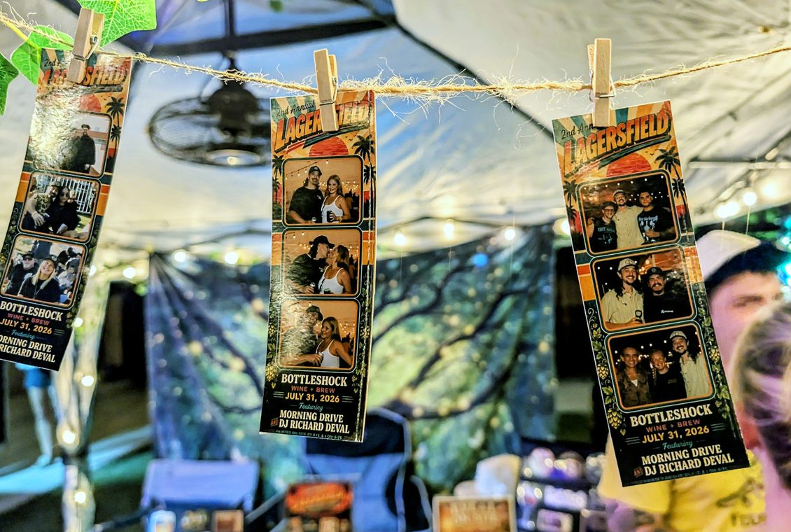 Photo strips hanging at the booth